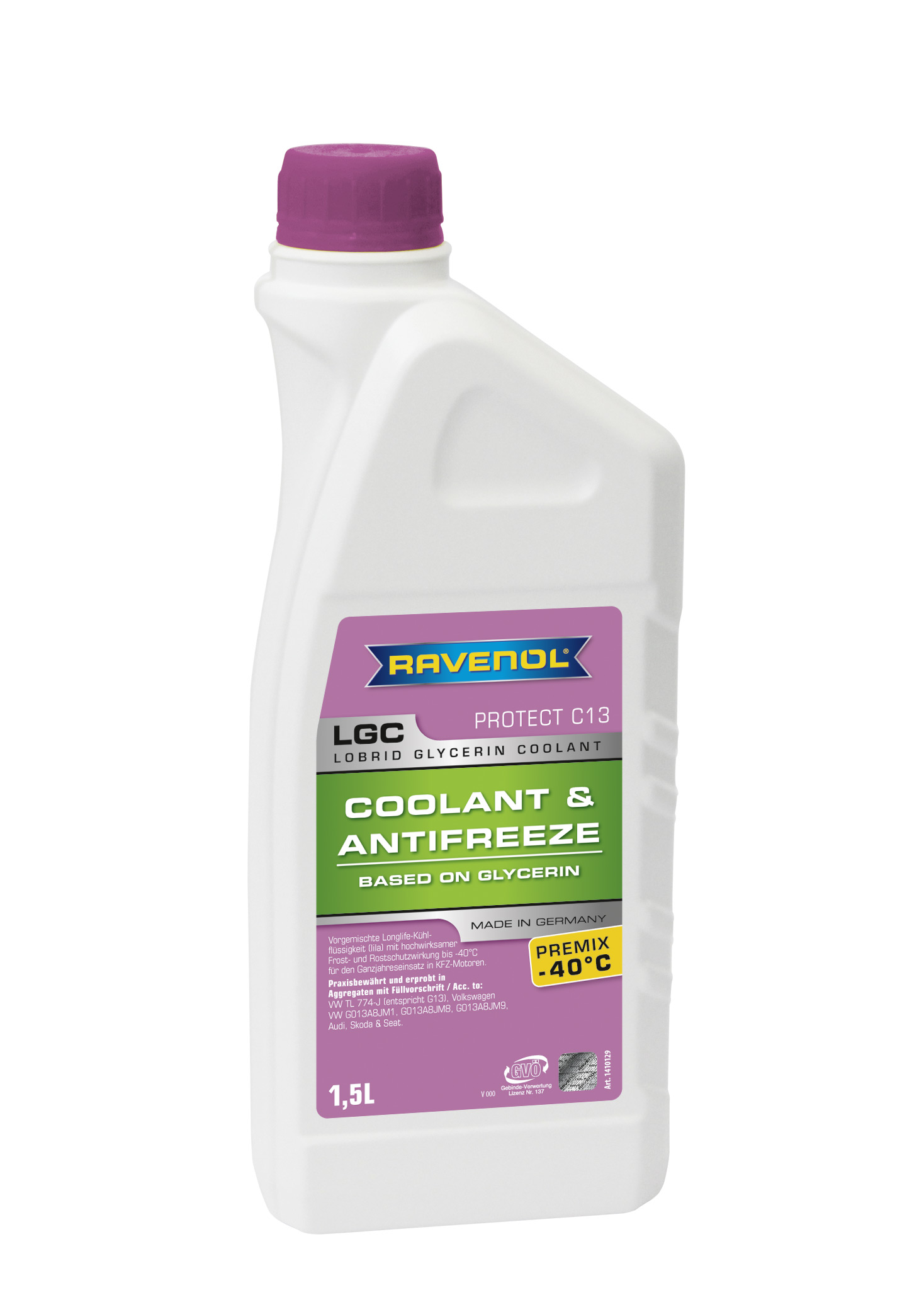 Купить Ravenol 4014835756311 Антифриз готовый к прим. лила LGC Lobrid Glycerin Coolant Premix -40° C13 ( 1,5 л)